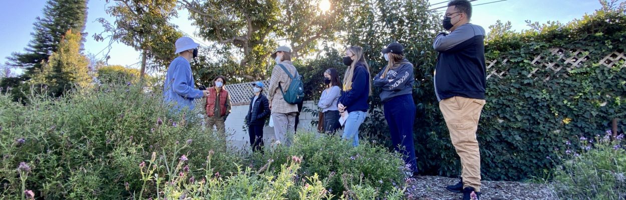 Jonathan Weiss leading the UCLA IoES 2022 Practicum team in a tour of the greenway.